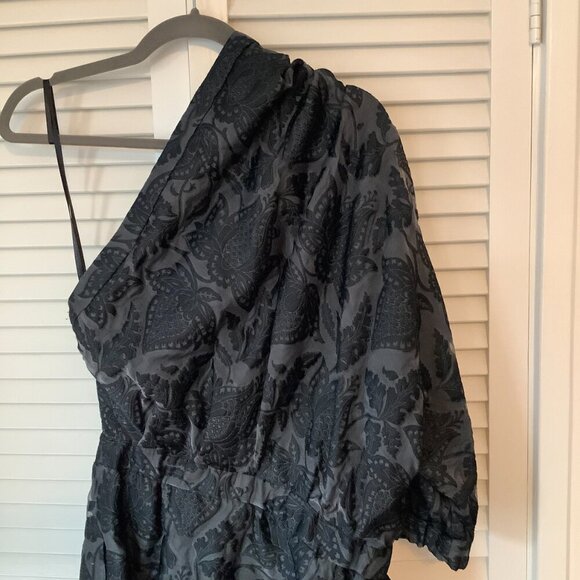 Jill Stuart dress Agathe one shoulder 10 black brocade damask silk black grey - Picture 10 of 12